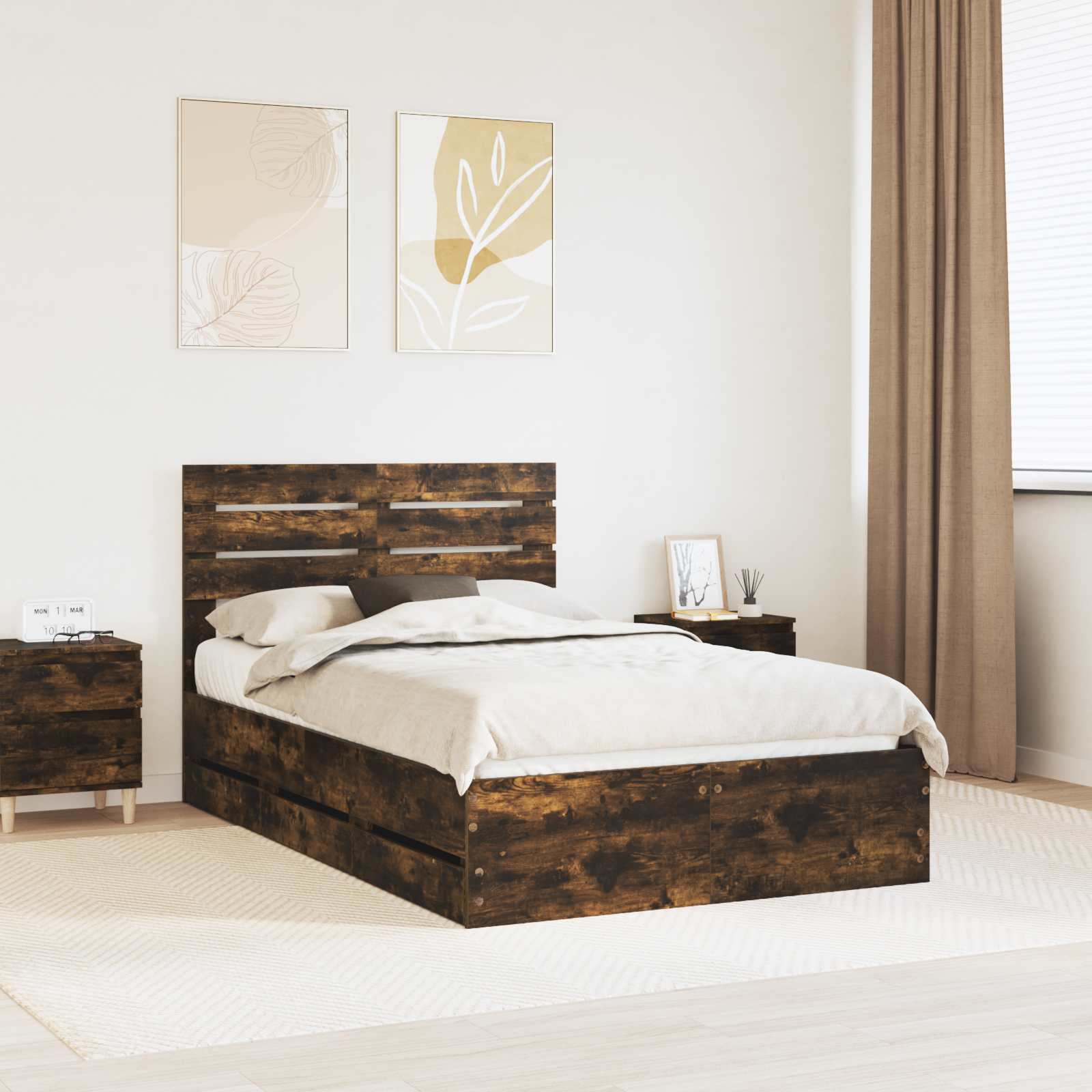 Struttura del letto con cassetto Rovere fumé 135 x 190 cm | homemem39