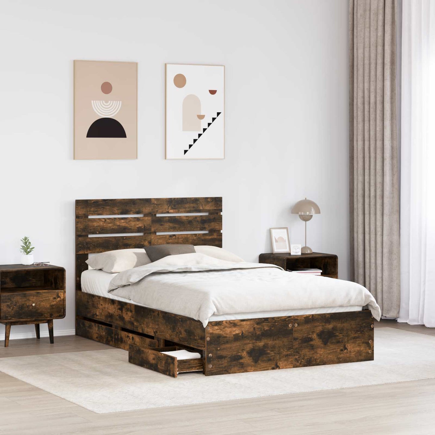 Struttura del letto con cassetto Rovere fumé 120 x 200 cm | homemem39