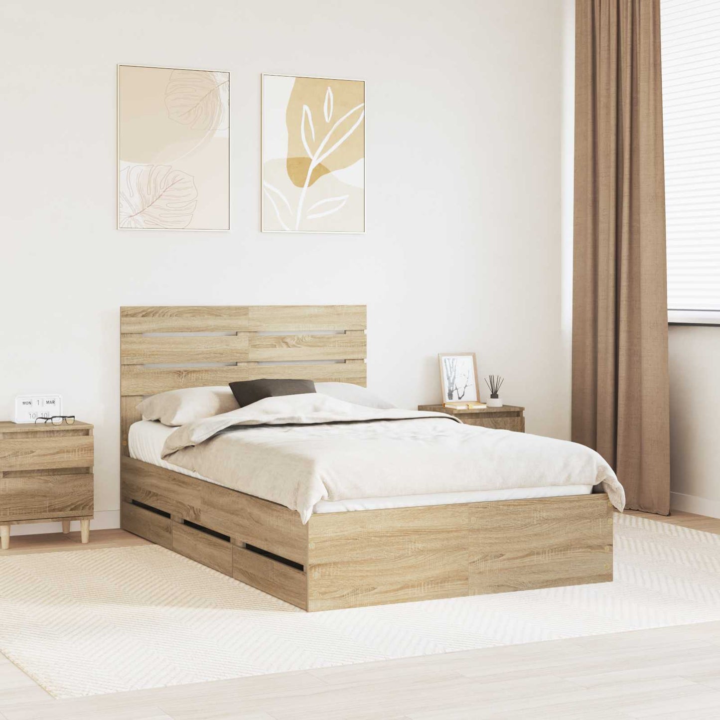 Struttura del letto con cassetto Rovere Sonoma 120 x 190 cm