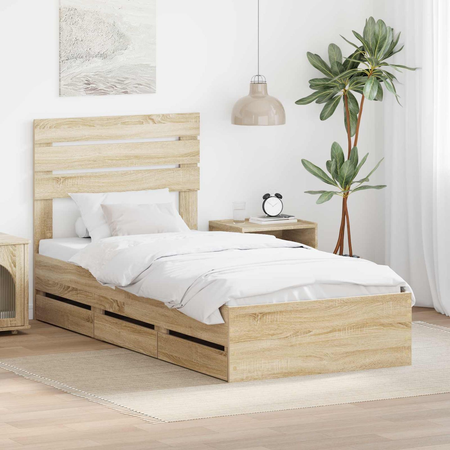 Struttura del letto con cassetto Rovere Sonoma 100 x 200 cm