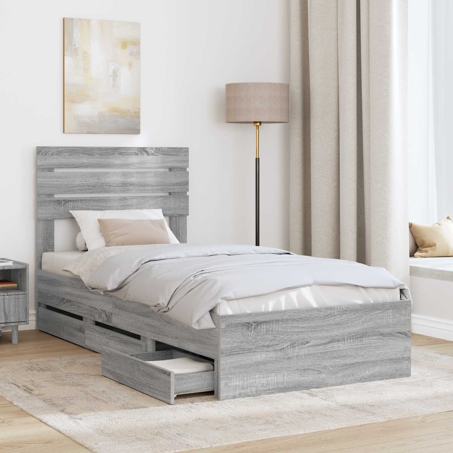 Struttura del letto con cassetto Grigio Sonoma 100 x 200 cm
