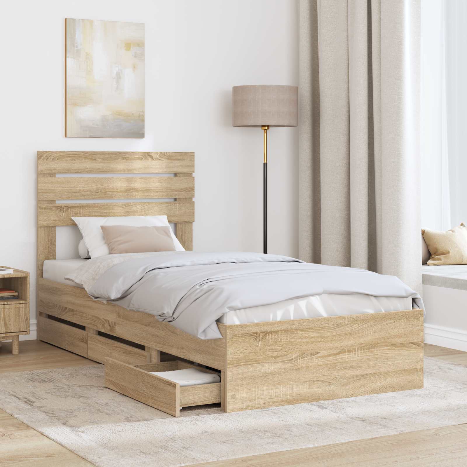 Struttura del letto con cassetto Rovere Sonoma 90 x 200 cm | homemem39