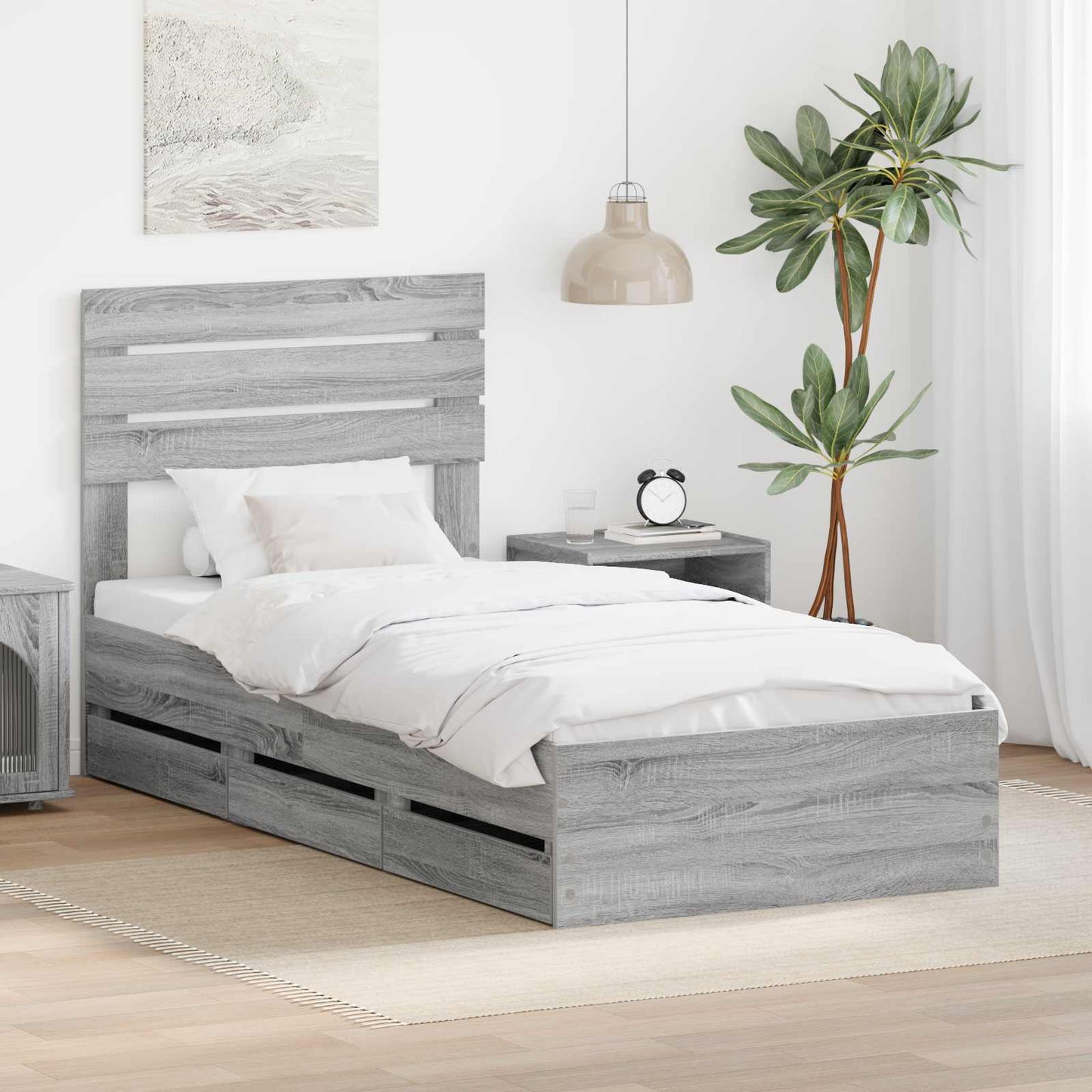 Struttura del letto con cassetto Grigio Sonoma 90 x 200 cm | homemem39