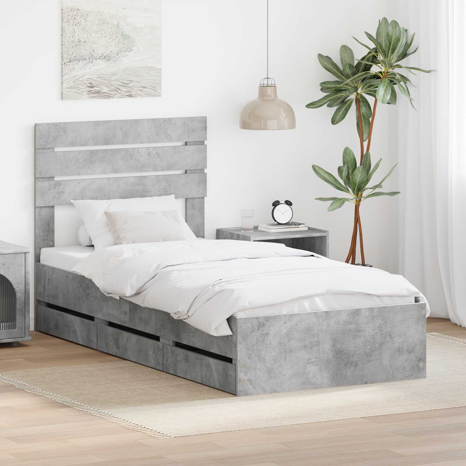Struttura del letto con cassetto Grigio cemento 90 x 190 cm | homemem39