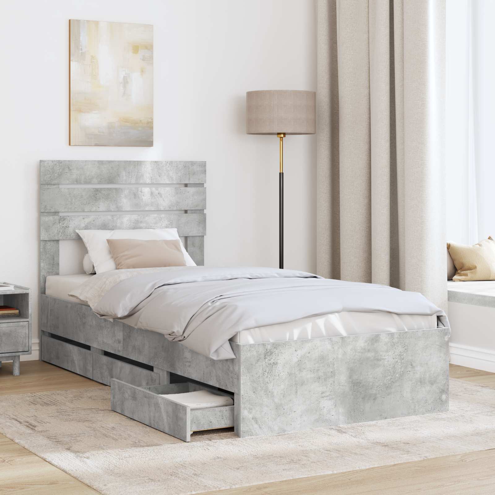 Struttura del letto con cassetto Grigio cemento 90 x 190 cm | homemem39