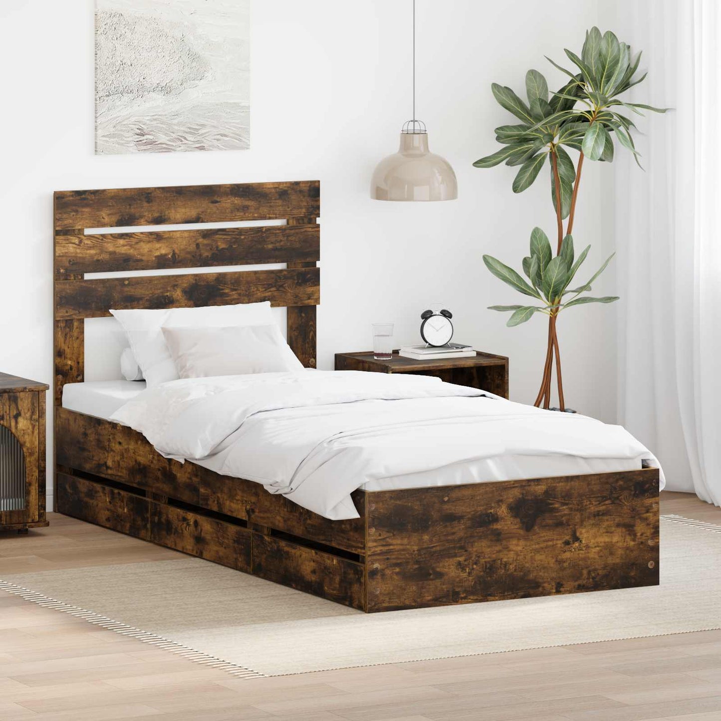 Struttura del letto con cassetto Rovere fumé 90 x 190 cm
