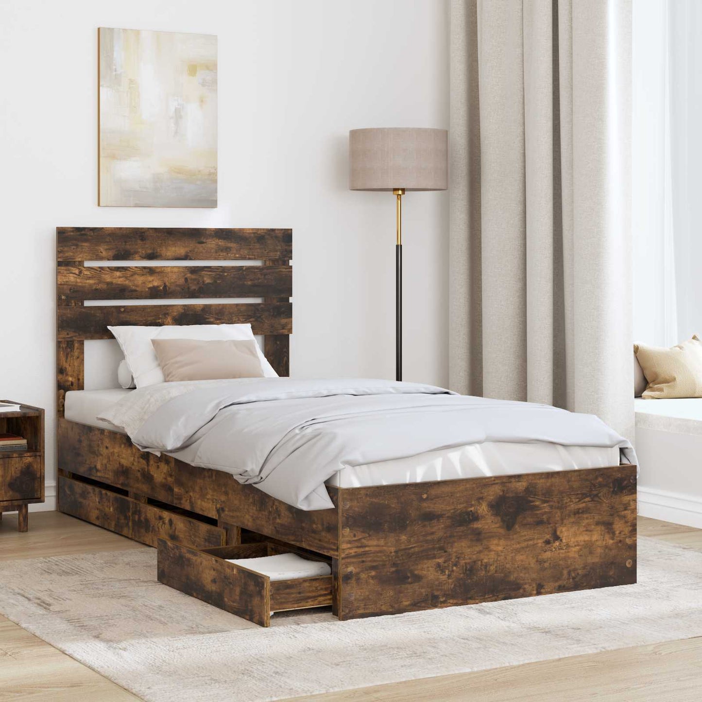 Struttura del letto con cassetto Rovere fumé 90 x 190 cm
