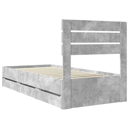 Struttura del letto con cassetto Grigio cemento 75 x 190 cm
