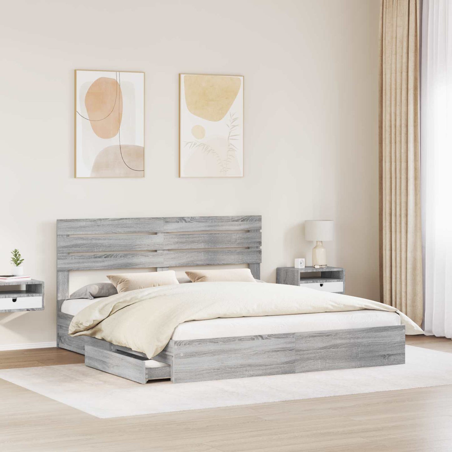Letto con Contenitore con testiera Grigio Sonoma 200 x 200 cm | homemem39