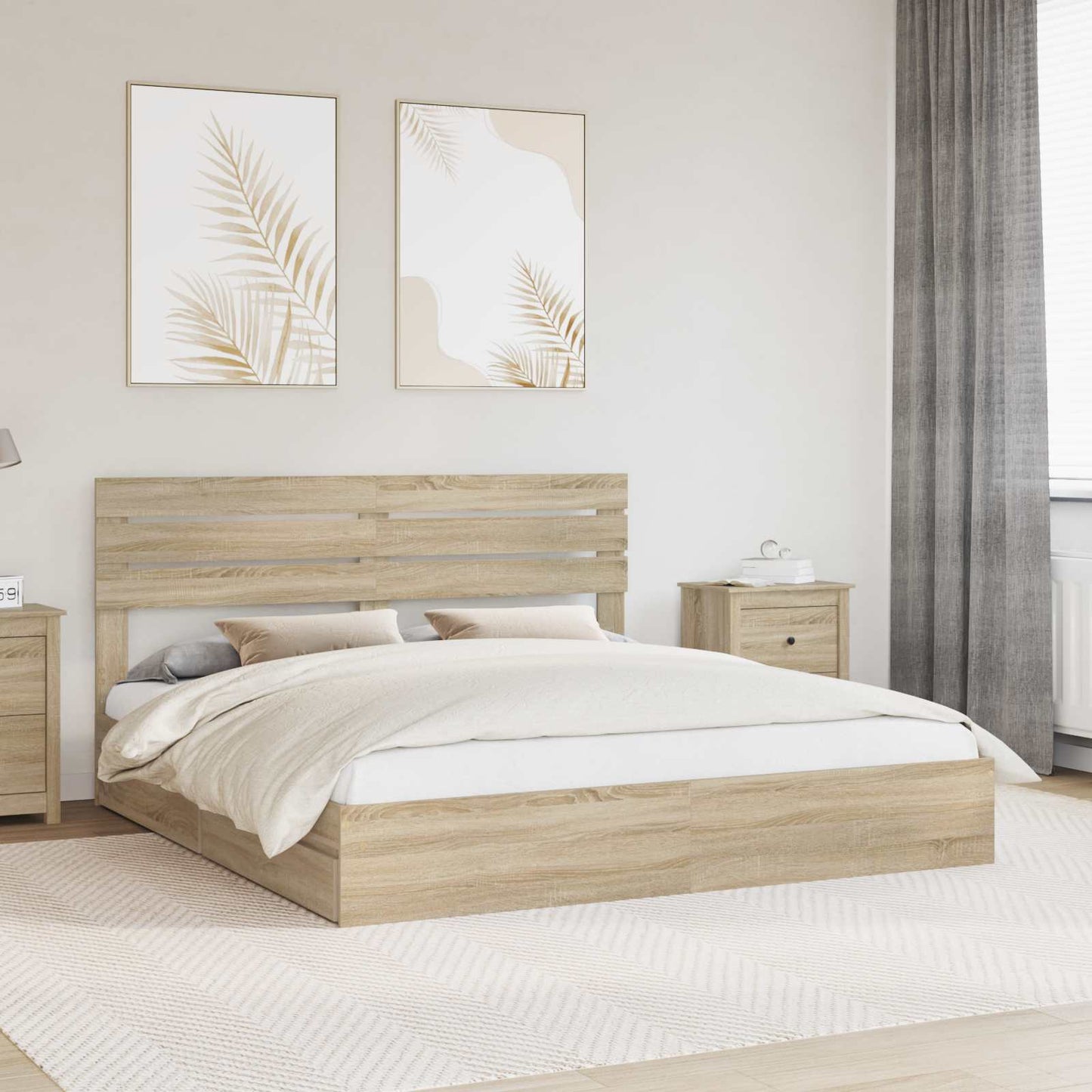 Letto con Contenitore con testiera Rovere Sonoma 180 x 200 cm | homemem39