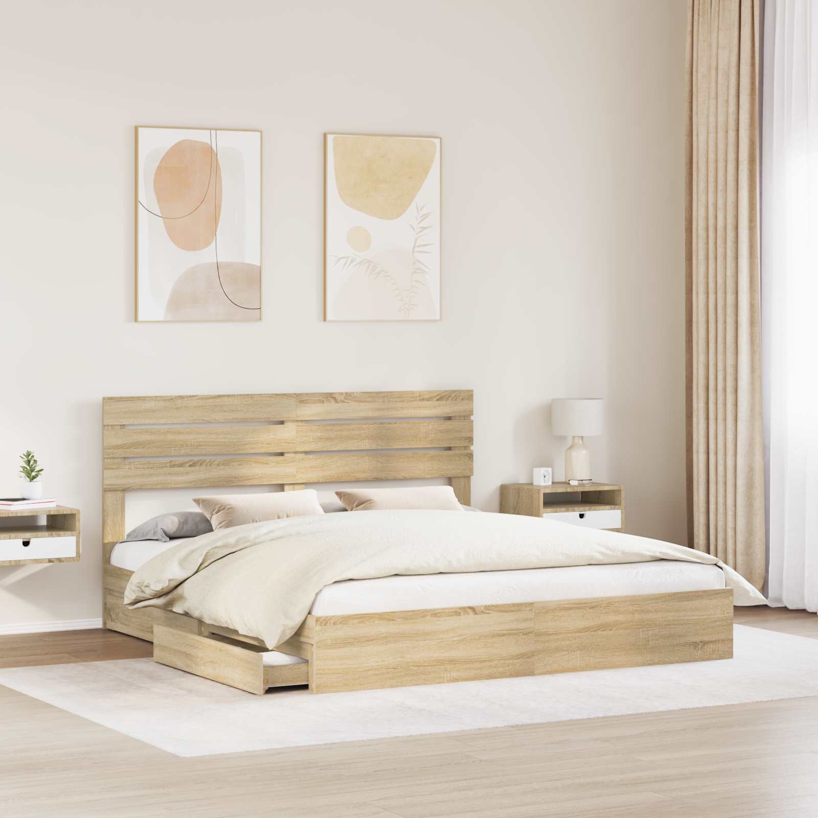 Letto con Contenitore con testiera Rovere Sonoma 180 x 200 cm | homemem39