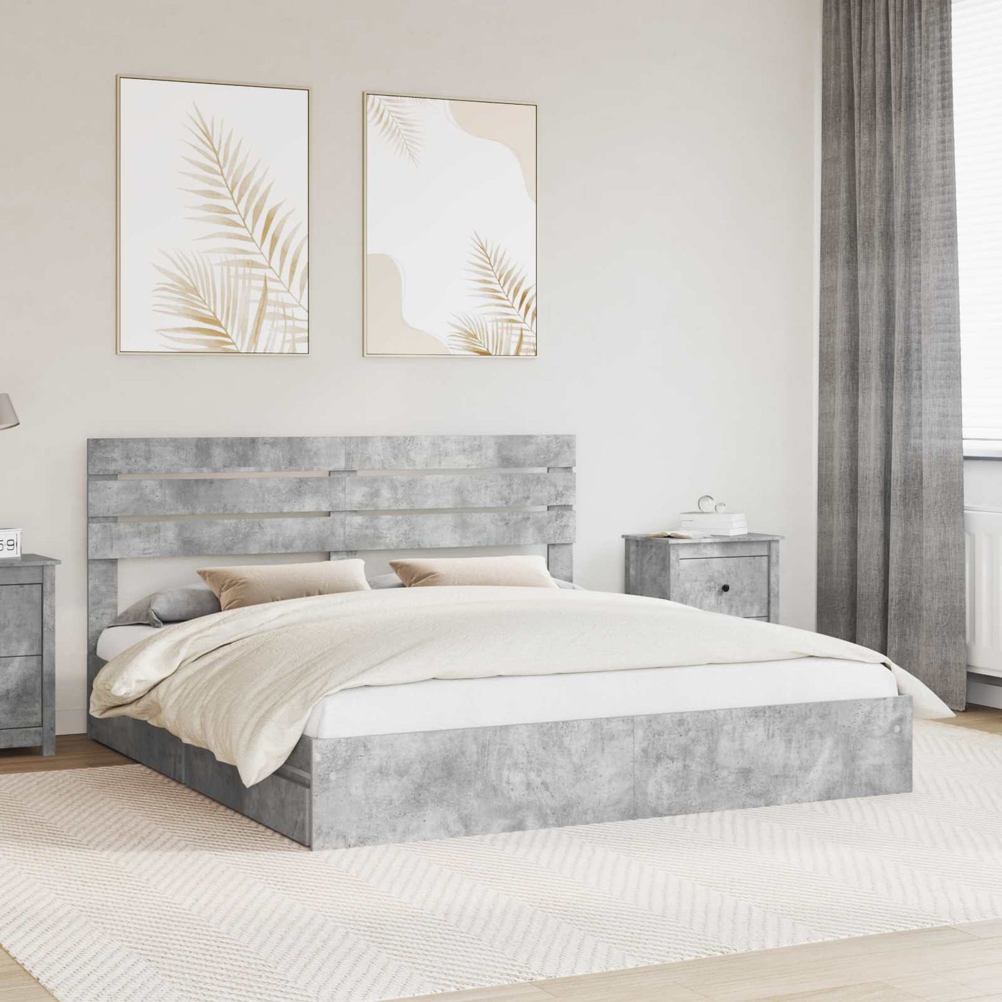 Letto con Contenitore con testiera Grigio cemento 180 x 200 cm | homemem39