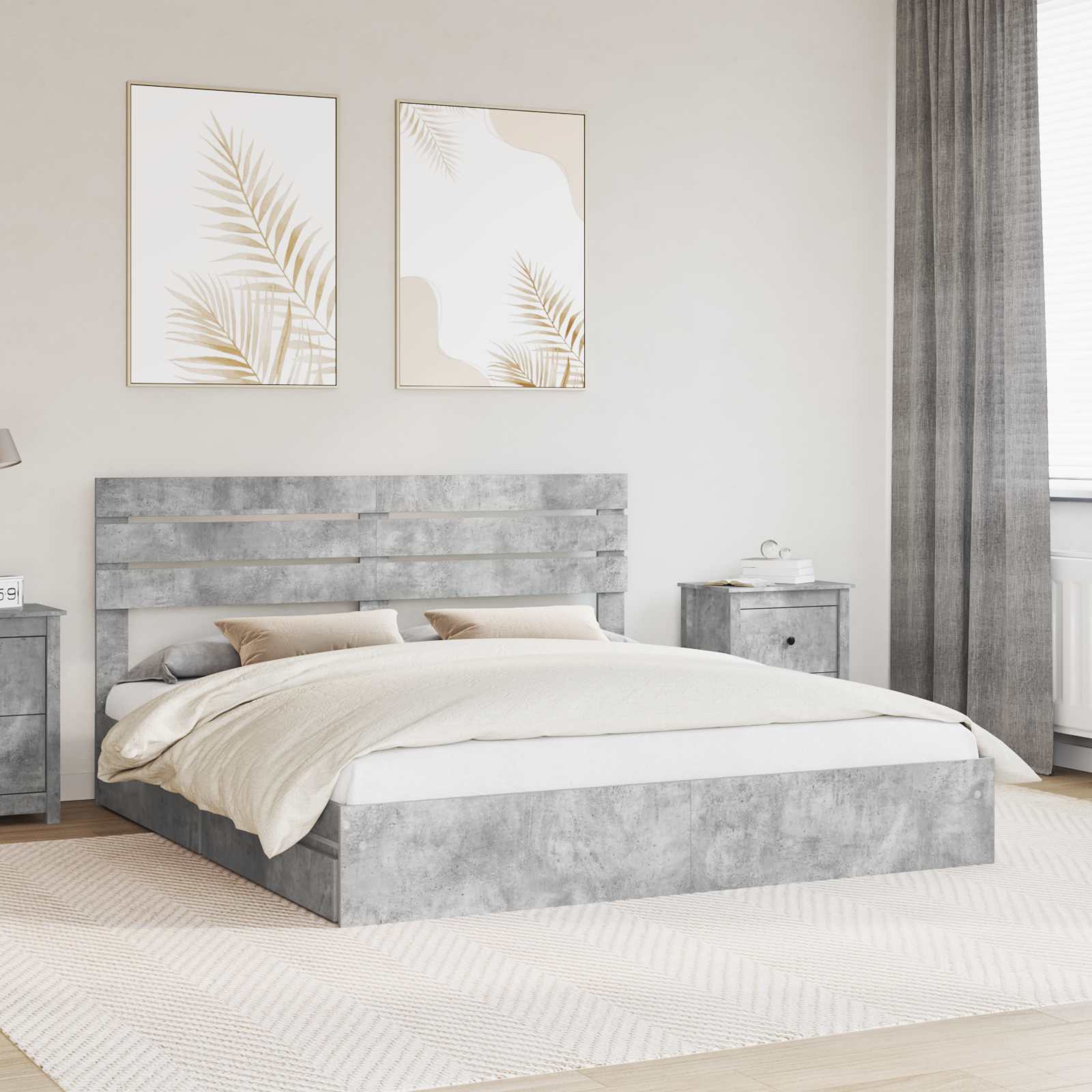 Letto con Contenitore con testiera Grigio cemento 180 x 200 cm | homemem39