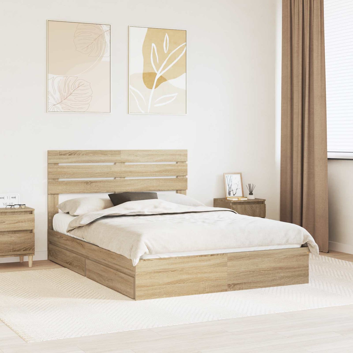 Letto con Contenitore con testiera Rovere Sonoma 160 x 200 cm | homemem39