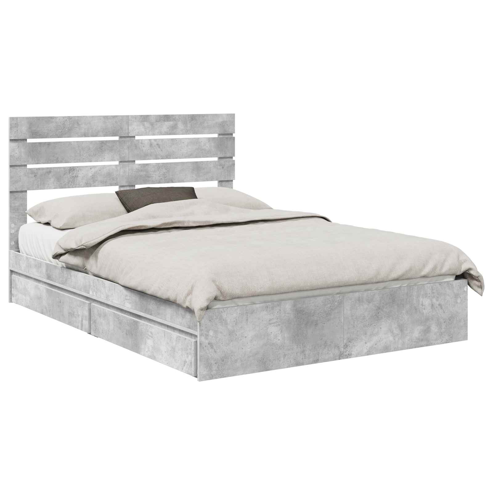 Letto con Contenitore con testiera Grigio cemento 150 x 200 cm | homemem39