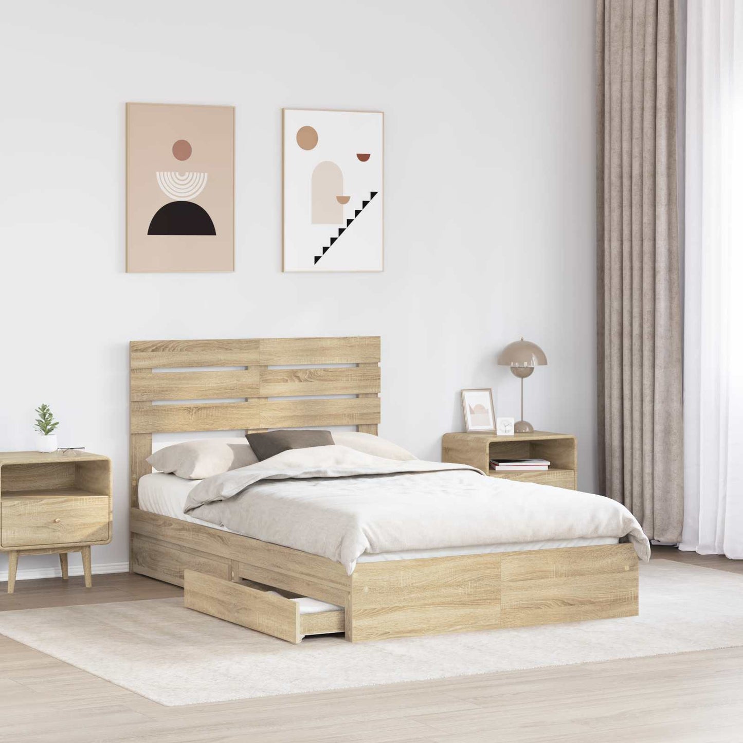 Letto con Contenitore con testiera Rovere Sonoma 135 x 190 cm | homemem39