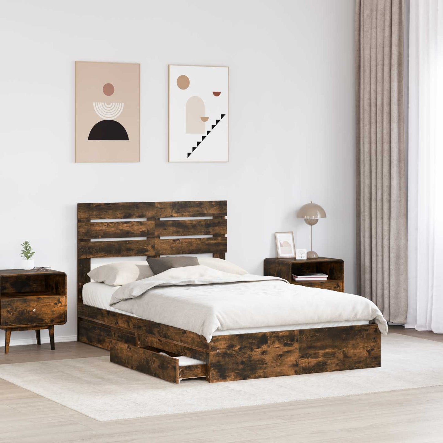 Letto con Contenitore con testiera Rovere fumé 135 x 190 cm | homemem39