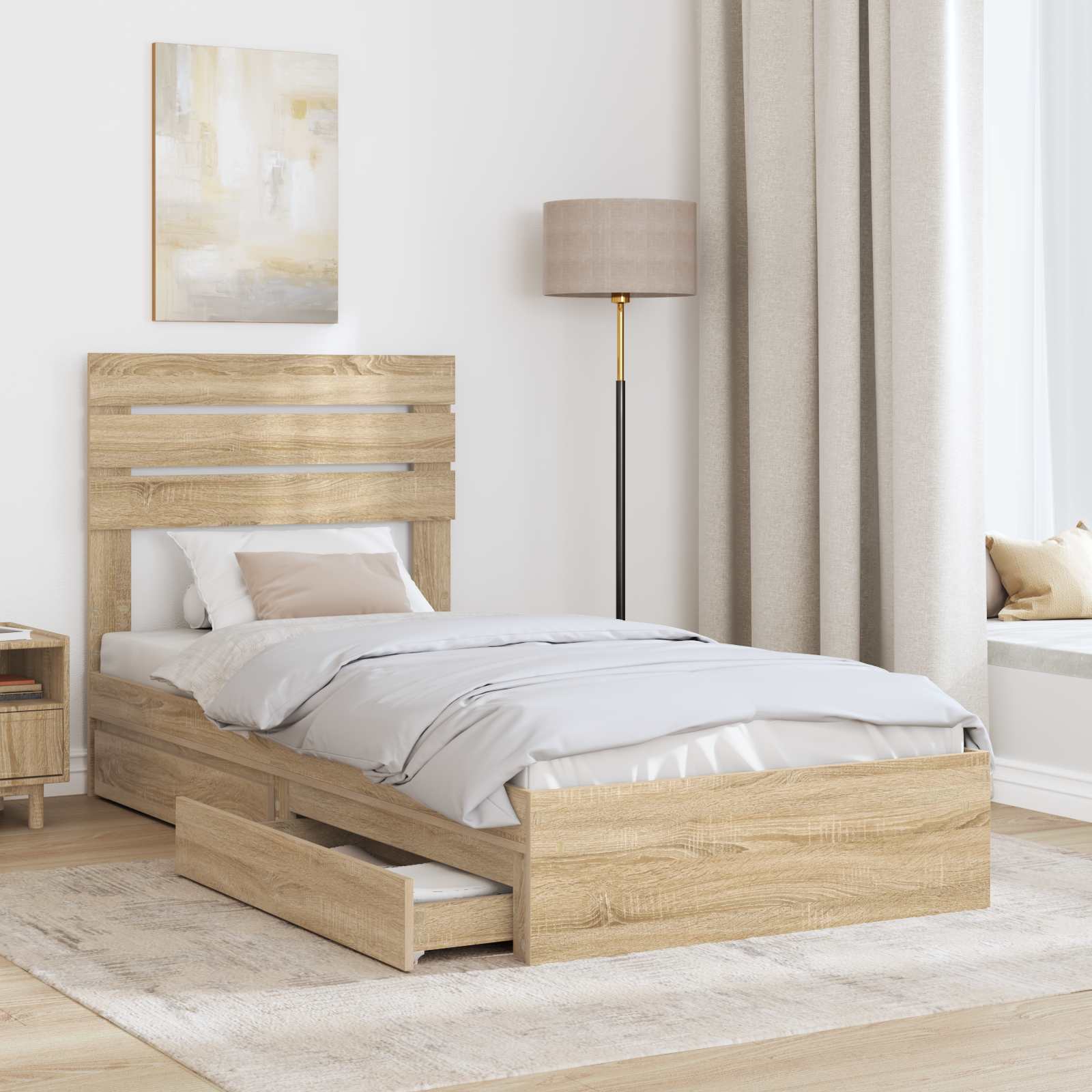 Letto con Contenitore con testiera Rovere Sonoma 100 x 200 cm | homemem39