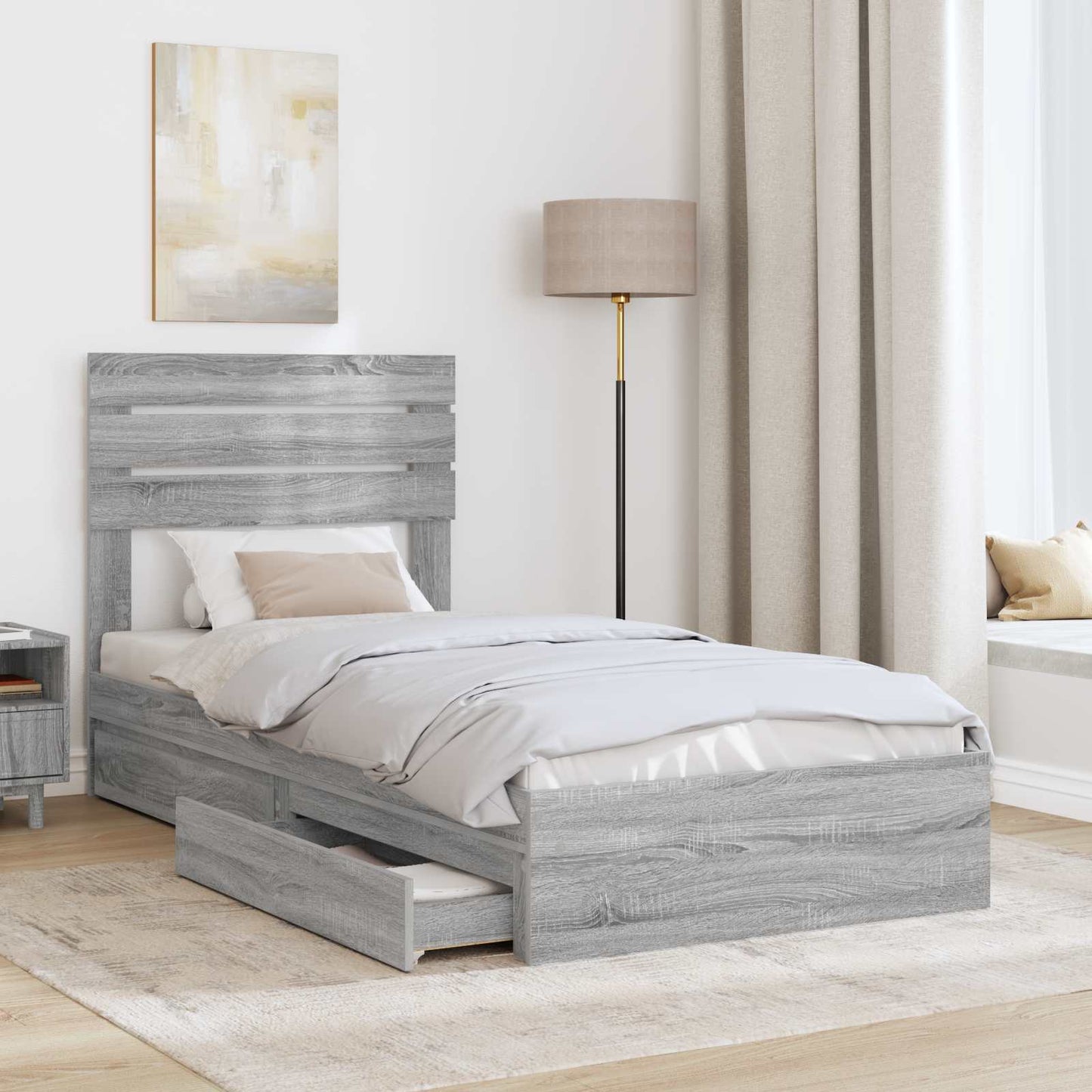 Letto con Contenitore con testiera Grigio Sonoma 100 x 200 cm | homemem39