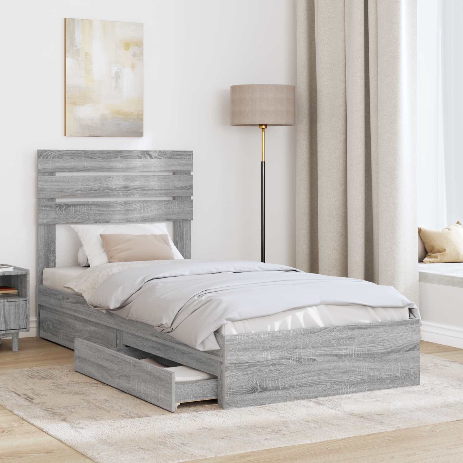 Letto con Contenitore con testiera Grigio Sonoma 100 x 200 cm | homemem39