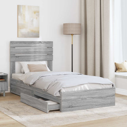 Letto con Contenitore con testiera Grigio Sonoma 100 x 200 cm | homemem39
