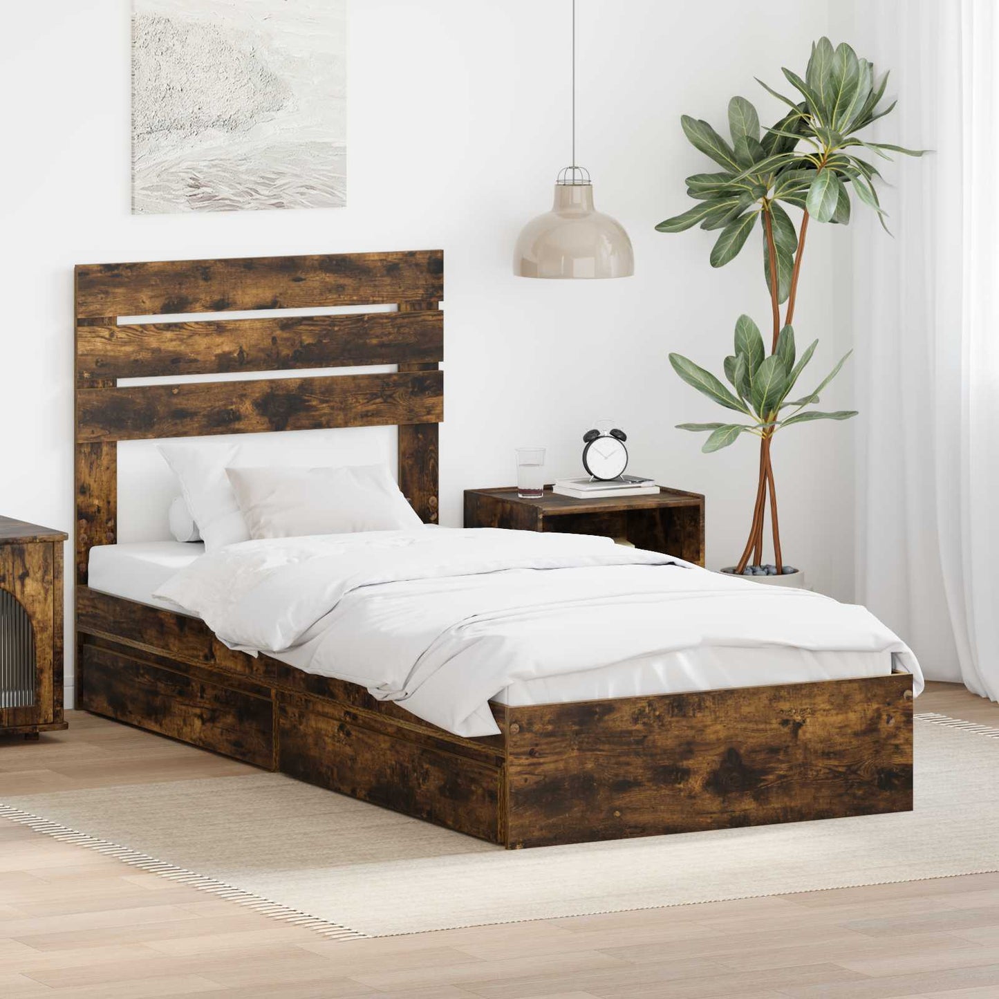Letto con Contenitore Rovere fumé 90 x 200 cm Legno multistrato | homemem39