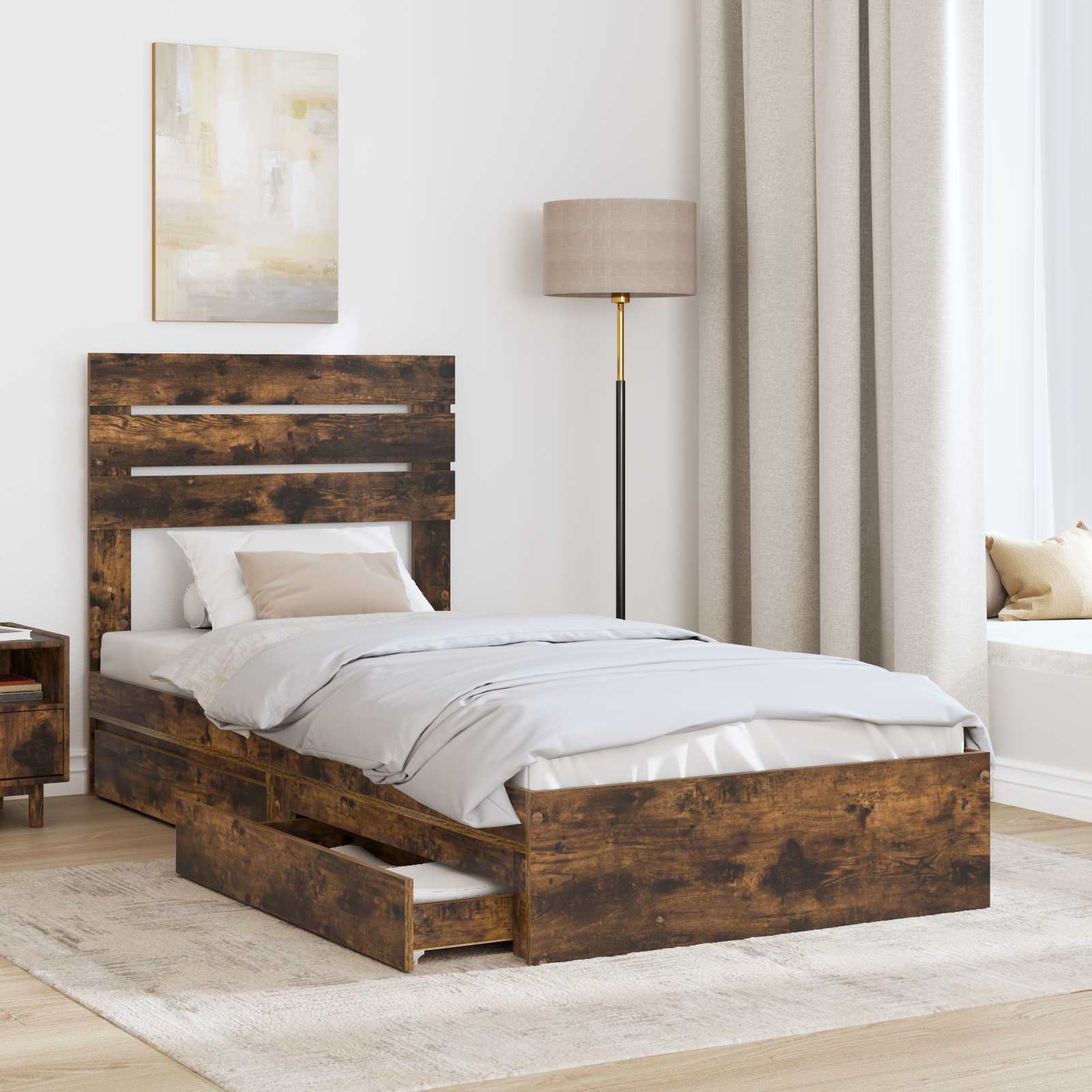 Letto con Contenitore Rovere fumé 90 x 200 cm Legno multistrato | homemem39