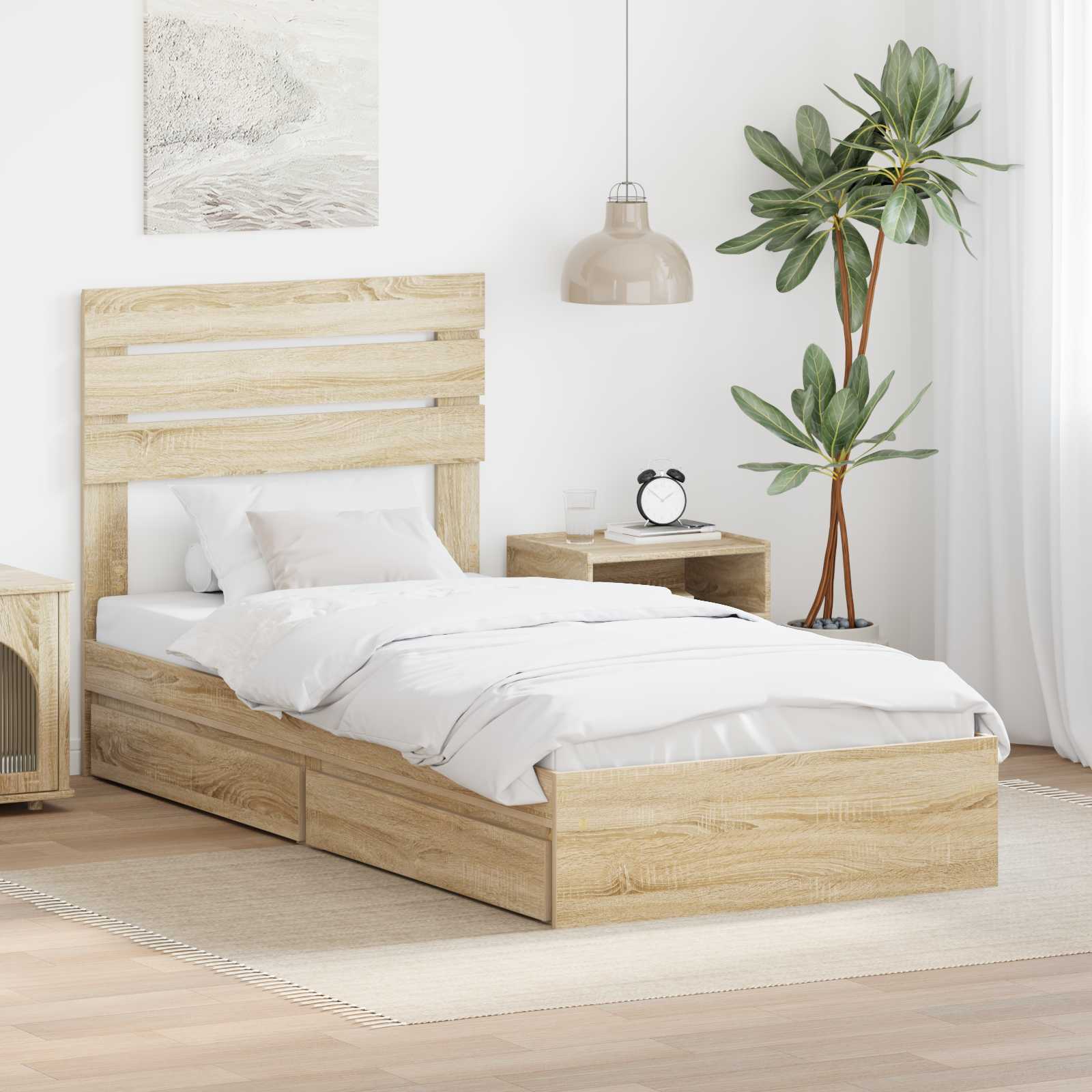 Letto con Contenitore con testiera Rovere Sonoma 90 x 190 cm | homemem39