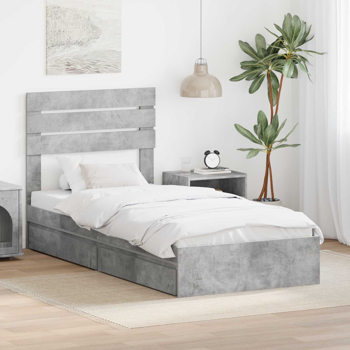 Letto con Contenitore con testiera Grigio cemento 70 x 190 cm