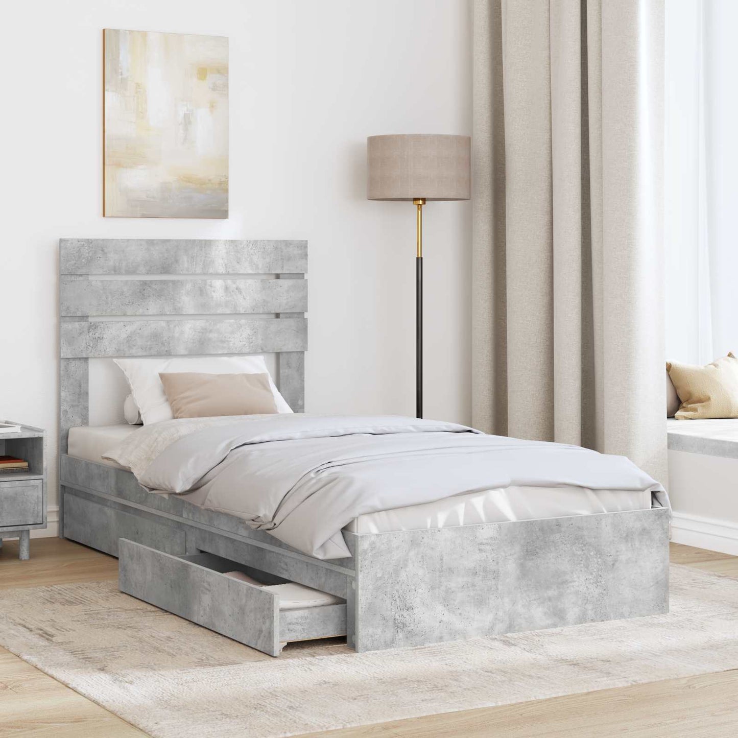 Letto con Contenitore con testiera Grigio cemento 70 x 190 cm | homemem39