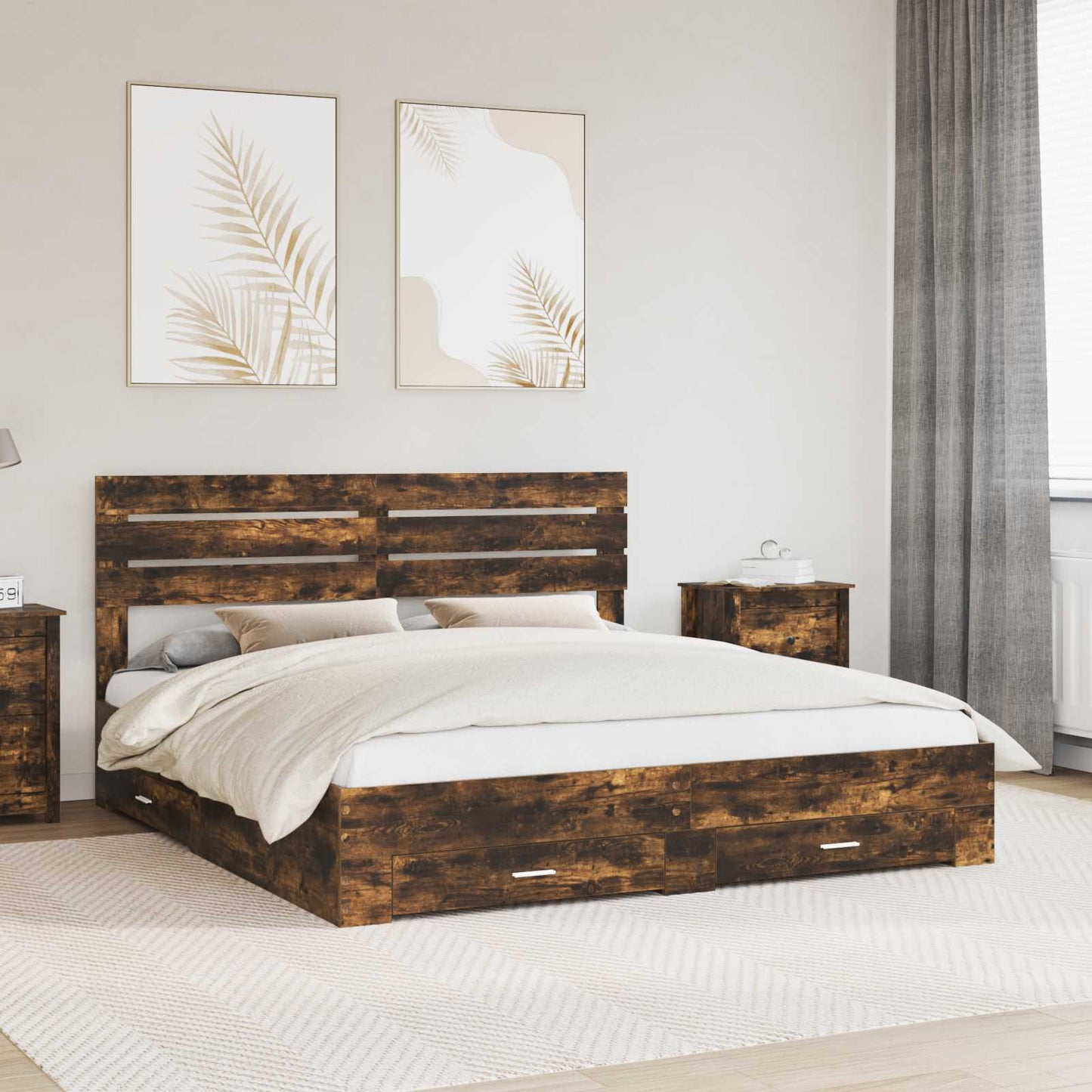 Struttura del letto Rovere fumé 200 x 200 cm Legno multistrato | homemem39