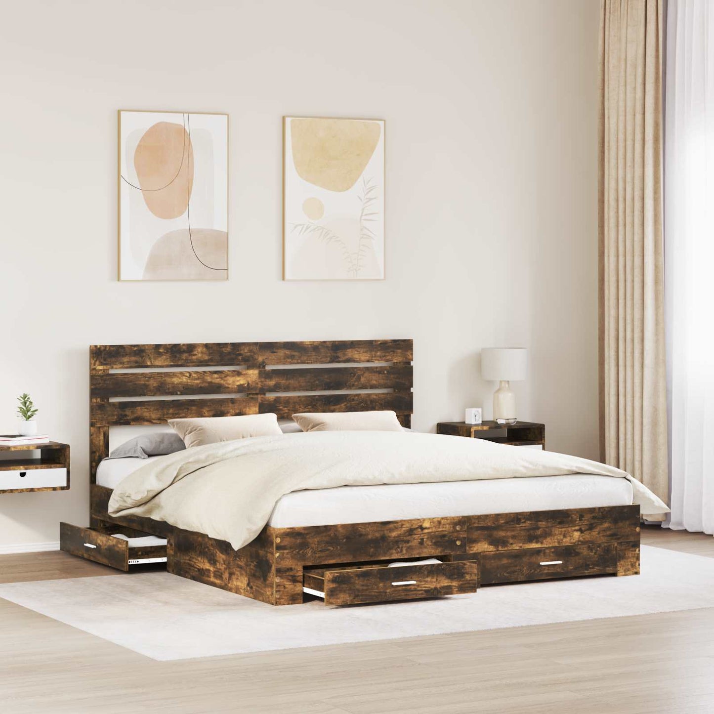 Struttura del letto Rovere fumé 200 x 200 cm Legno multistrato | homemem39