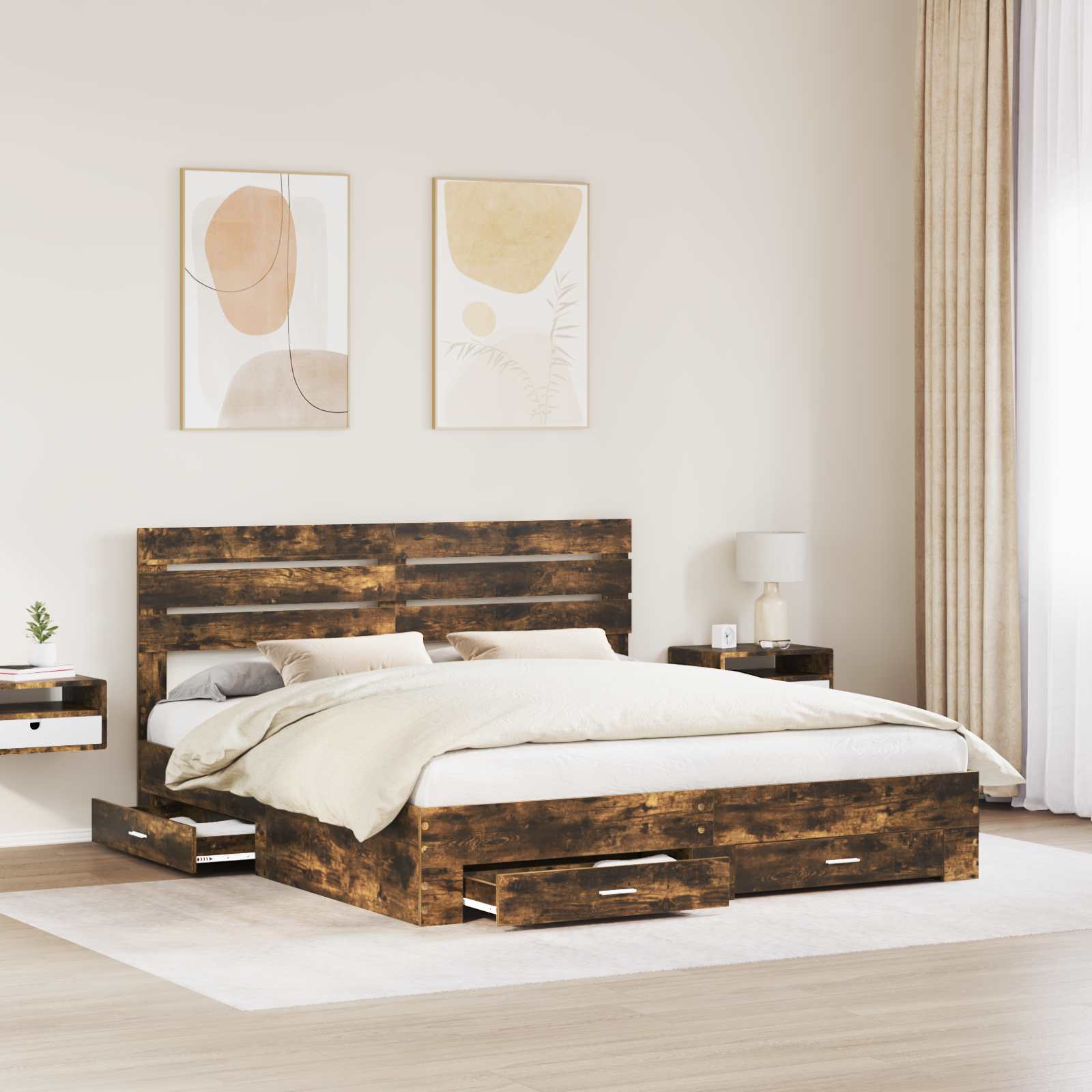 Struttura del letto Rovere fumé 200 x 200 cm Legno multistrato | homemem39