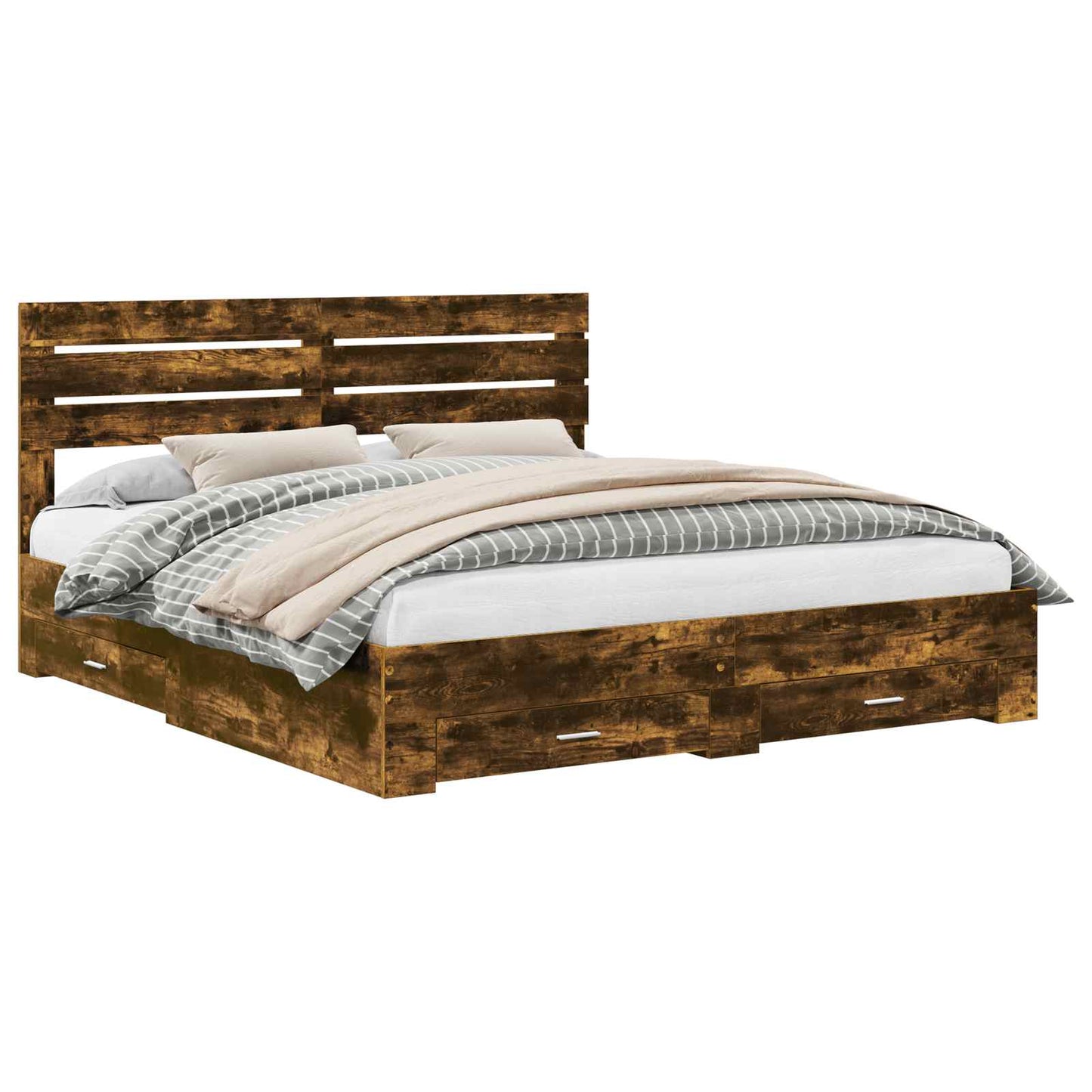 Struttura del letto Rovere fumé 200 x 200 cm Legno multistrato | homemem39