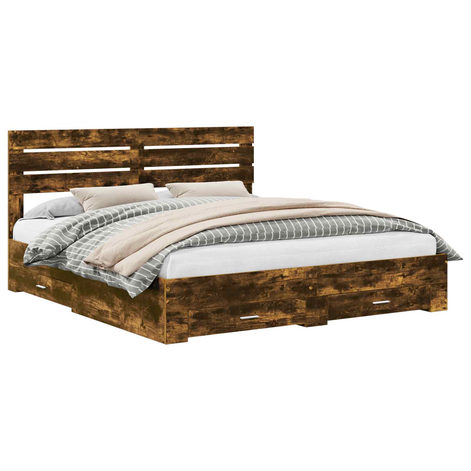 Struttura del letto Rovere fumé 200 x 200 cm Legno multistrato | homemem39