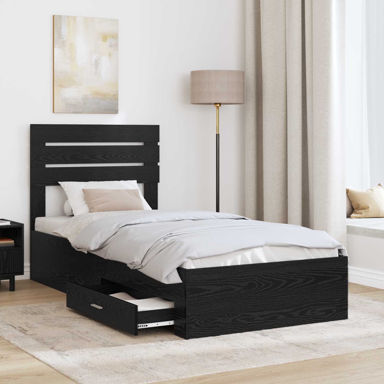 Struttura del letto Rovere Nero 90 x 200 cm Legno multistrato | homemem39