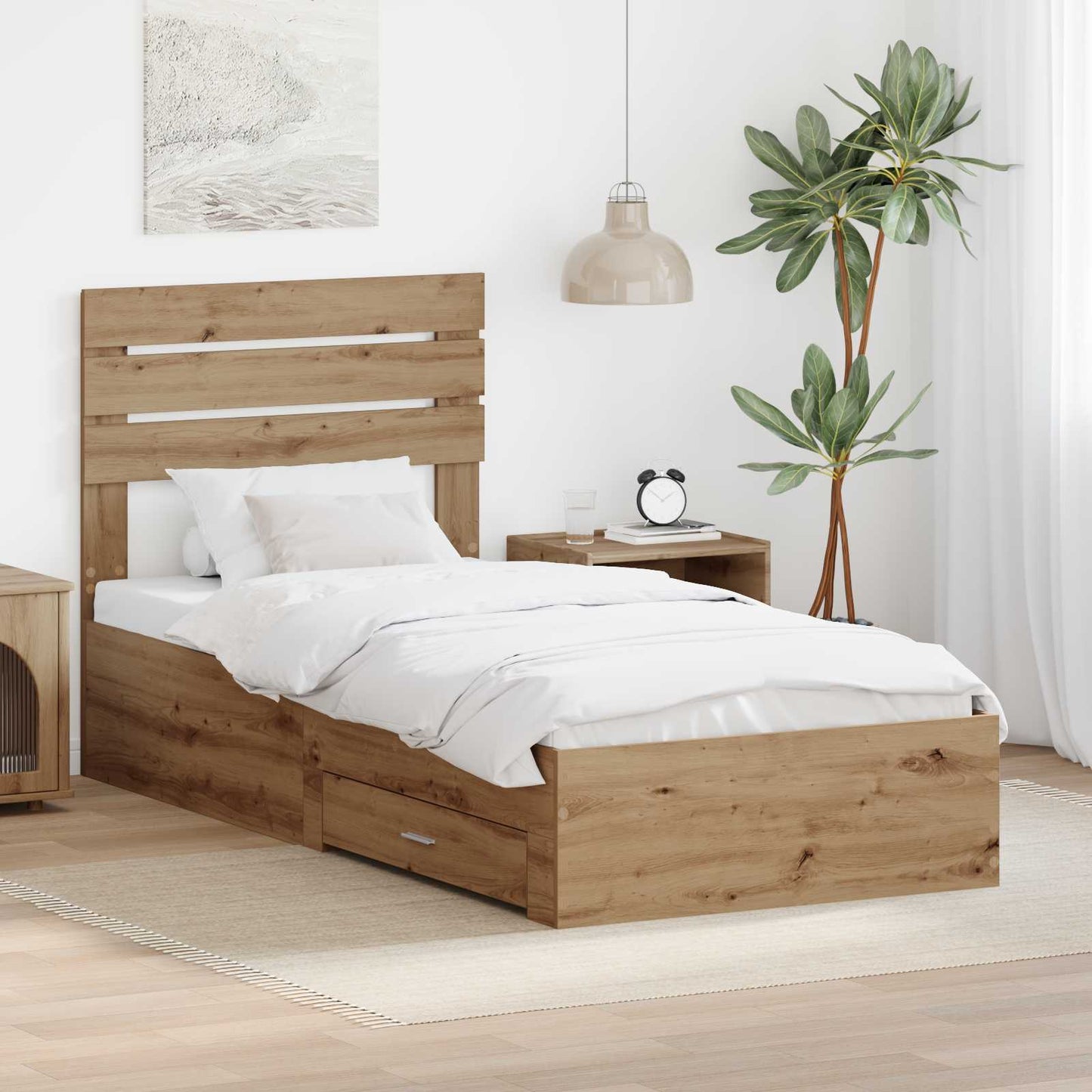 Struttura del letto con cassetto Rovere artigianale 90 x 190 cm | homemem39