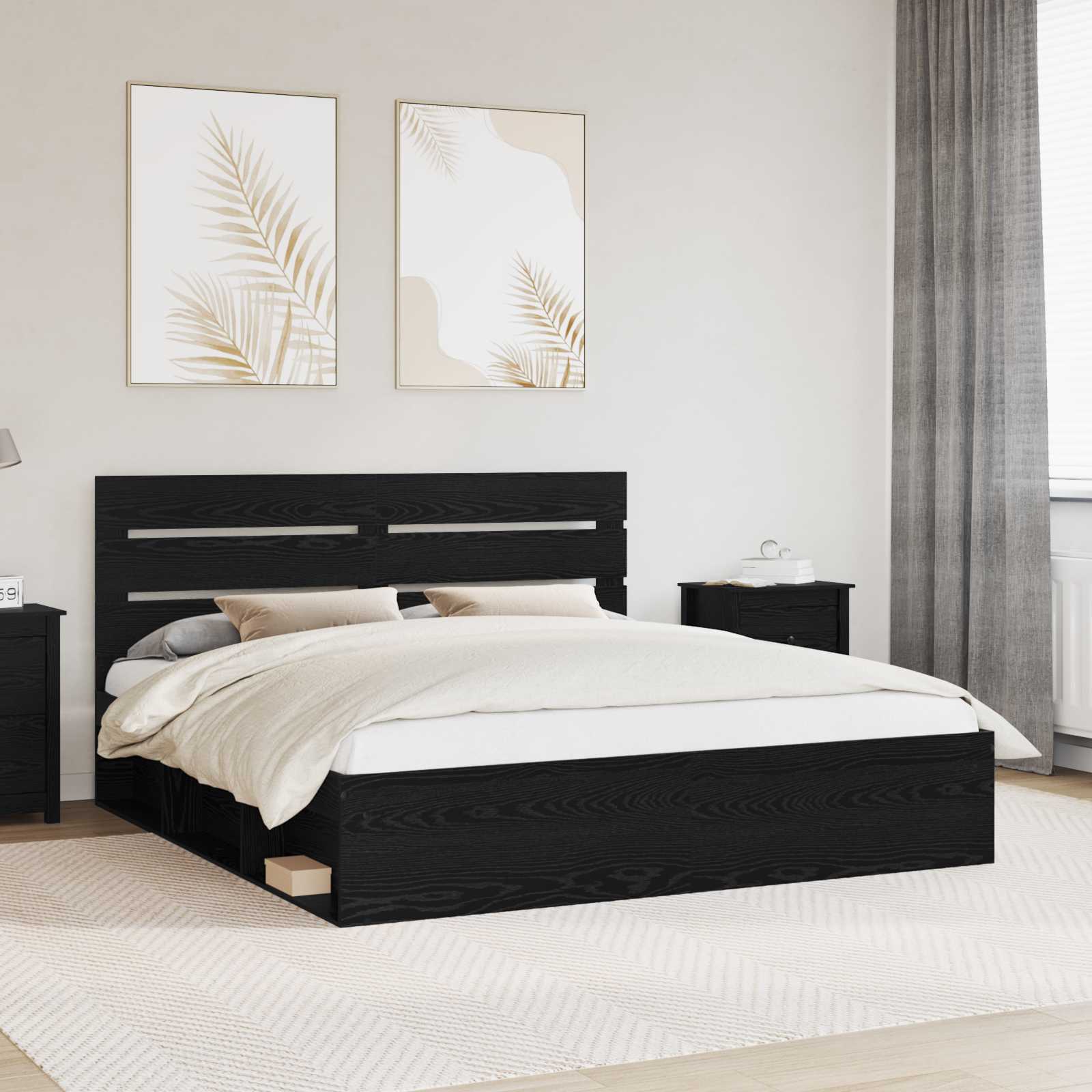Struttura del letto Nero 200 x 200 cm Pino massello | homemem39