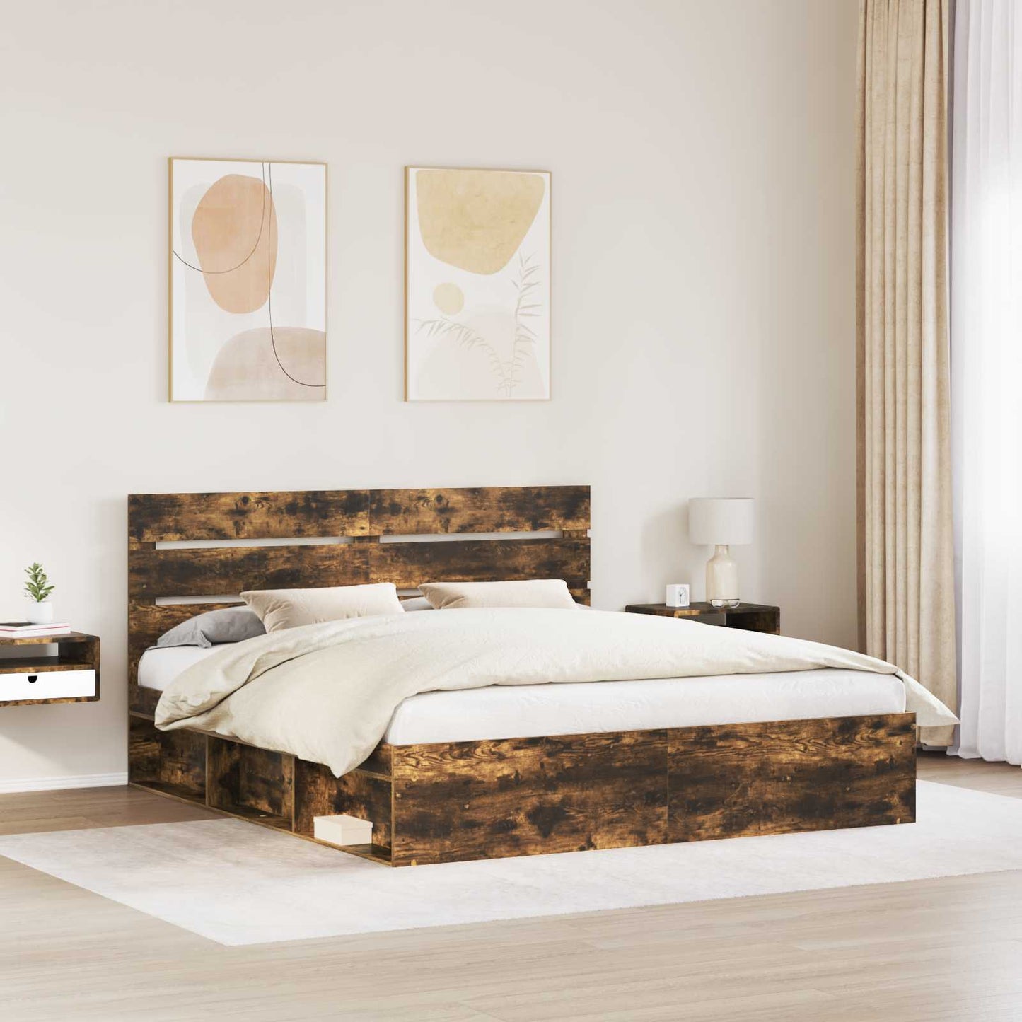 Struttura del letto Rovere fumé 200 x 200 cm Pino massello | homemem39