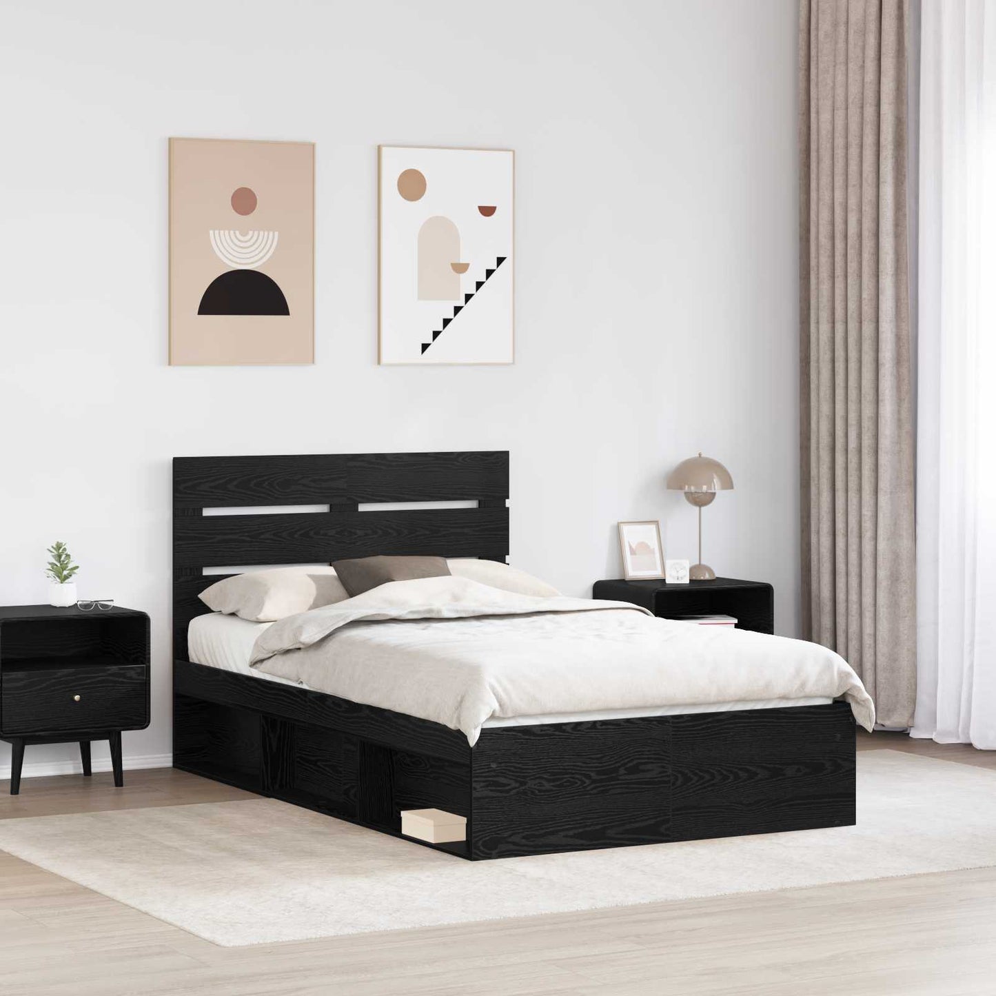 Struttura del letto Nero 135 x 190 cm Pino massello | homemem39
