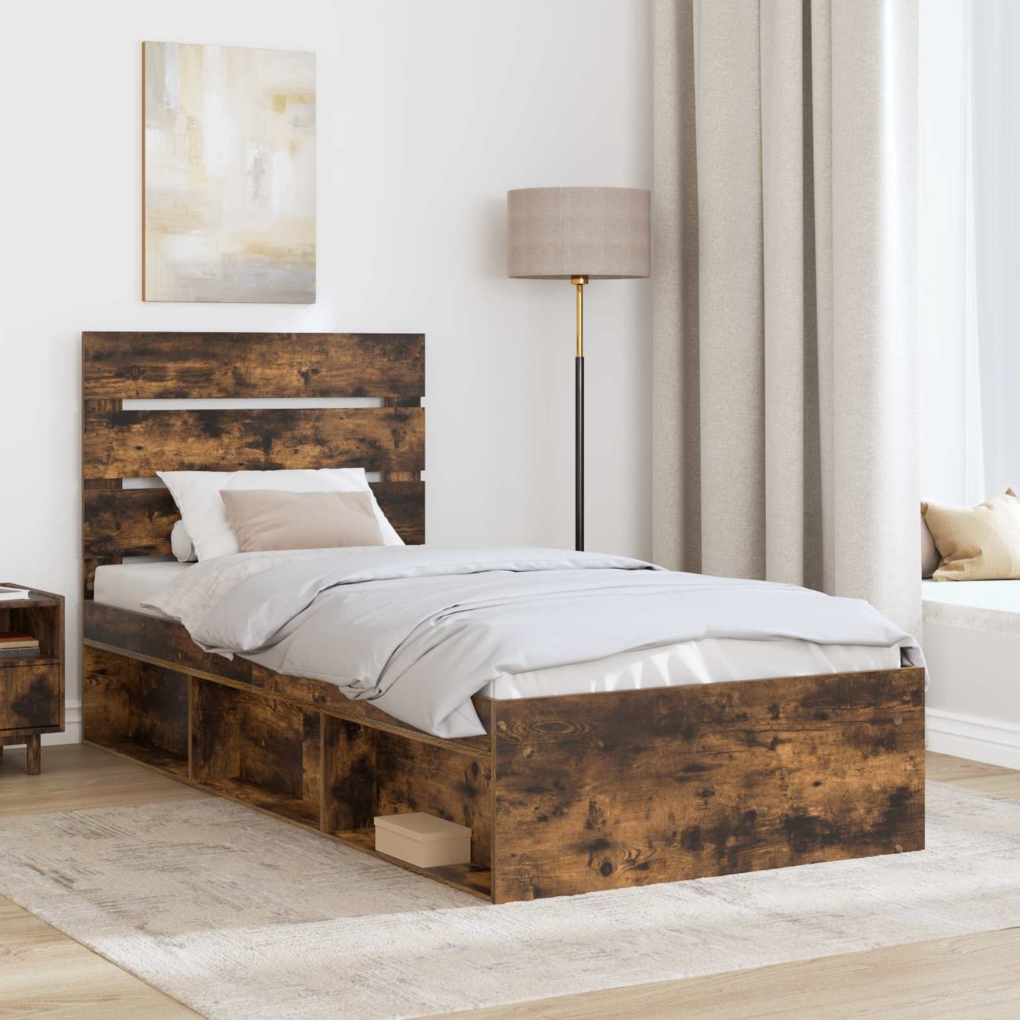 Struttura del letto Rovere fumé 90 x 200 cm Pino massello | homemem39