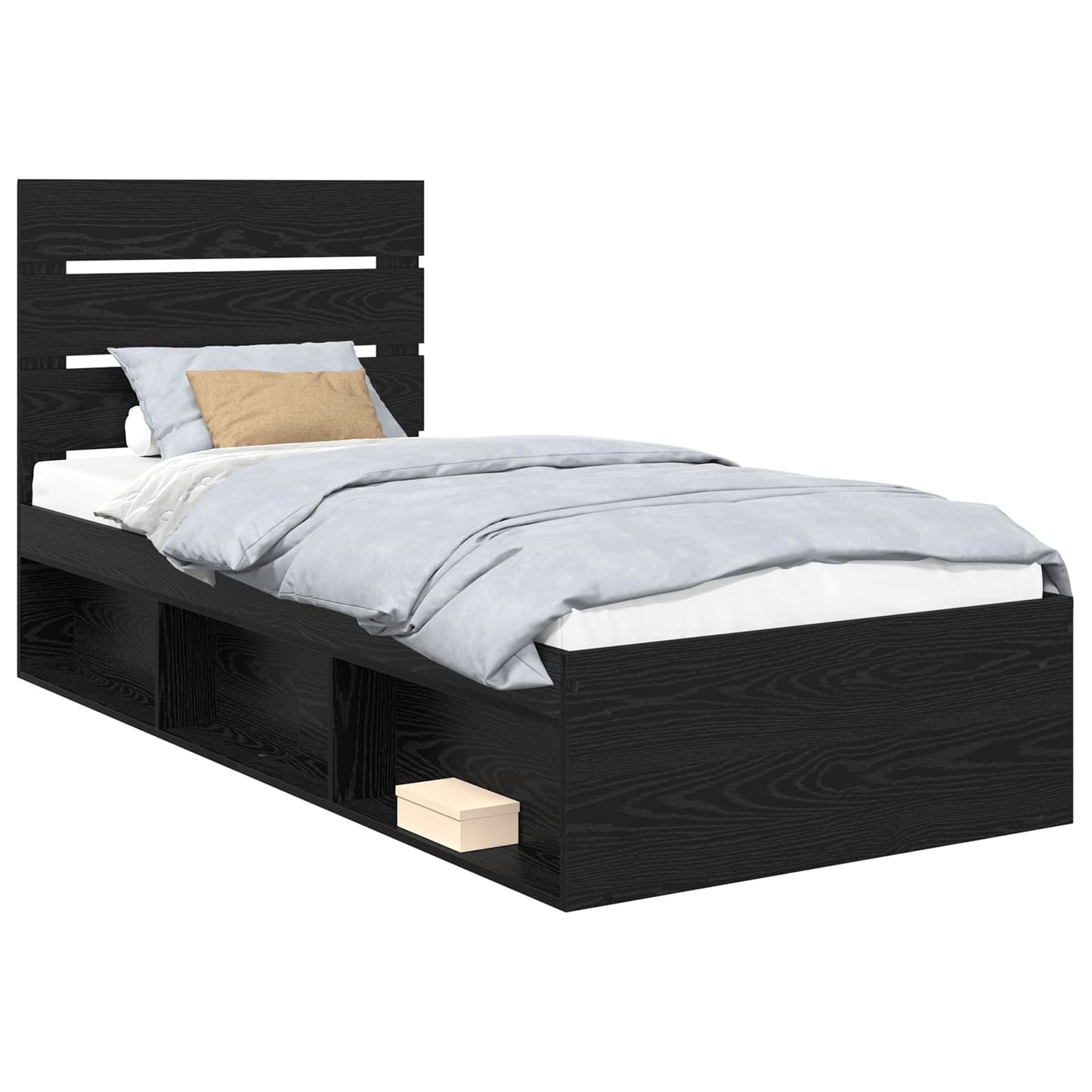 Struttura del letto con testiera Nero 90 x 190 cm Pino massello | homemem39