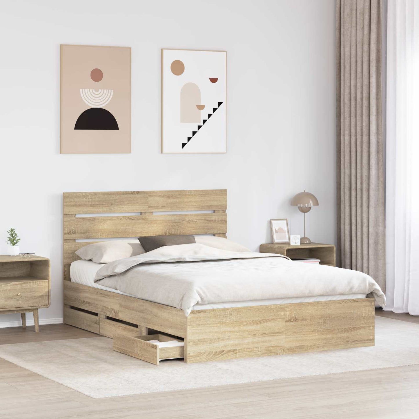 Struttura del letto con cassetto Rovere Sonoma 140 x 200 cm | homemem39