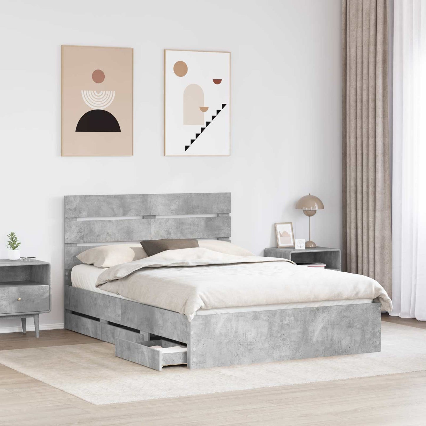 Struttura del letto con cassetto Grigio cemento 140 x 200 cm | homemem39