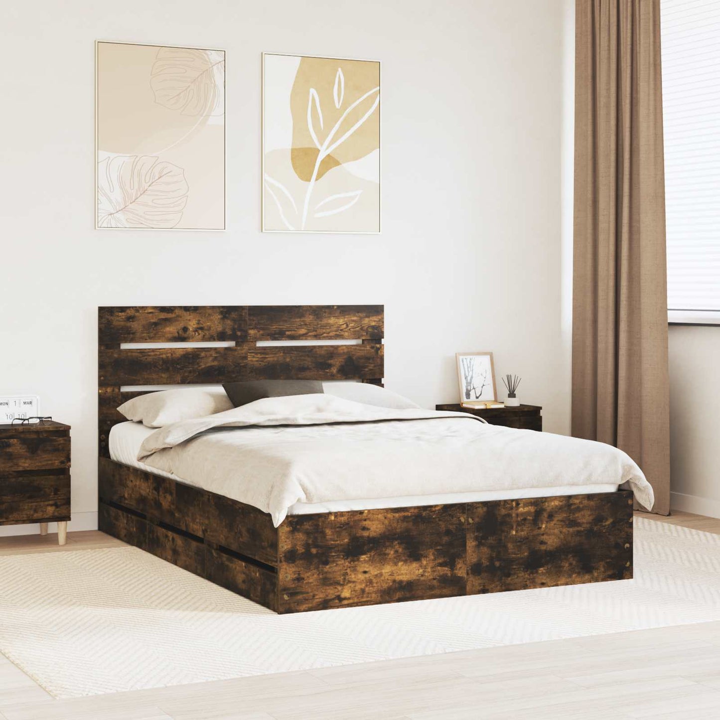 Struttura del letto con cassetto Rovere fumé 140 x 190 cm