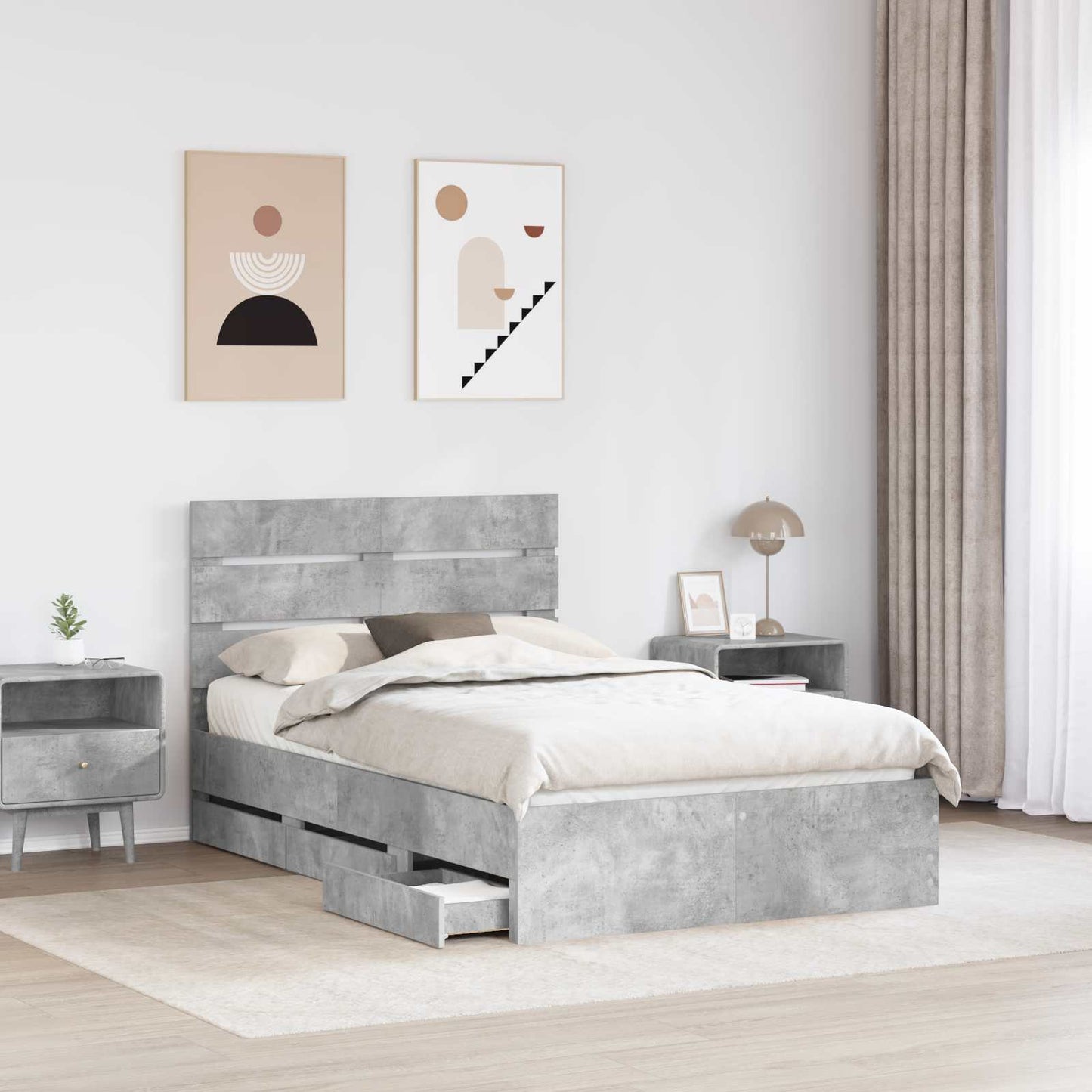 Struttura del letto con cassetto Grigio cemento 120 x 190 cm