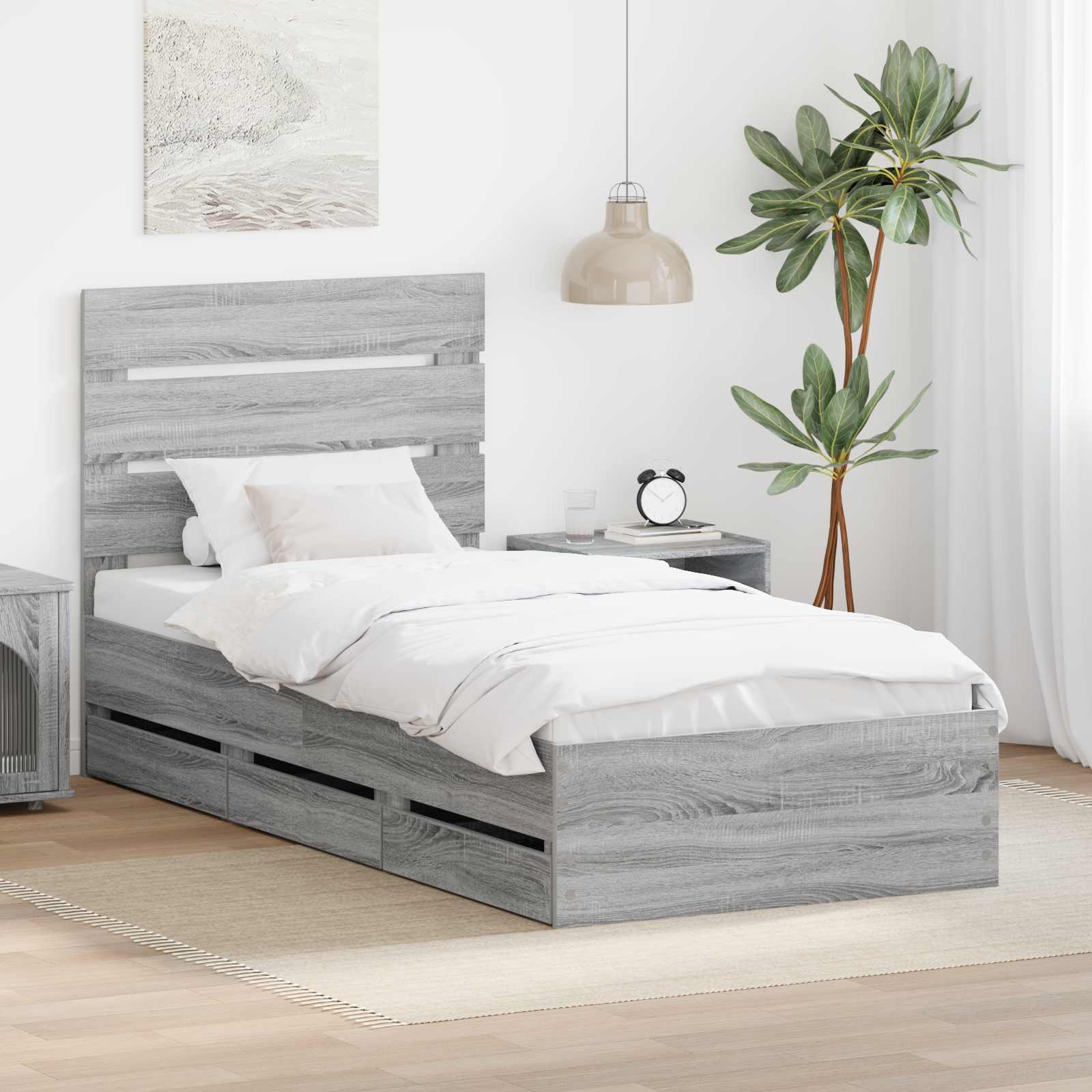 Struttura del letto con cassetto Grigio Sonoma 90 x 190 cm | homemem39