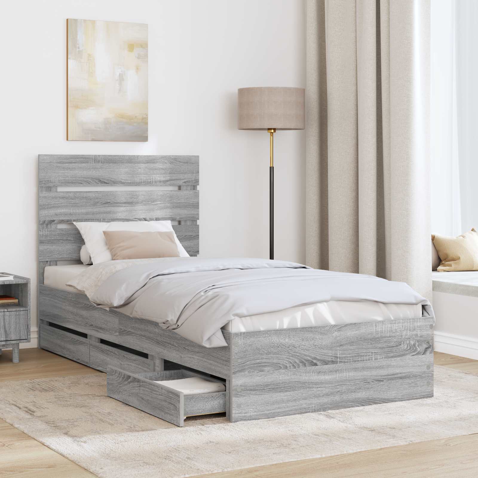 Struttura del letto con cassetto Grigio Sonoma 90 x 190 cm | homemem39