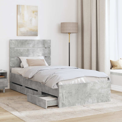 Struttura del letto con cassetto Grigio cemento 75 x 190 cm