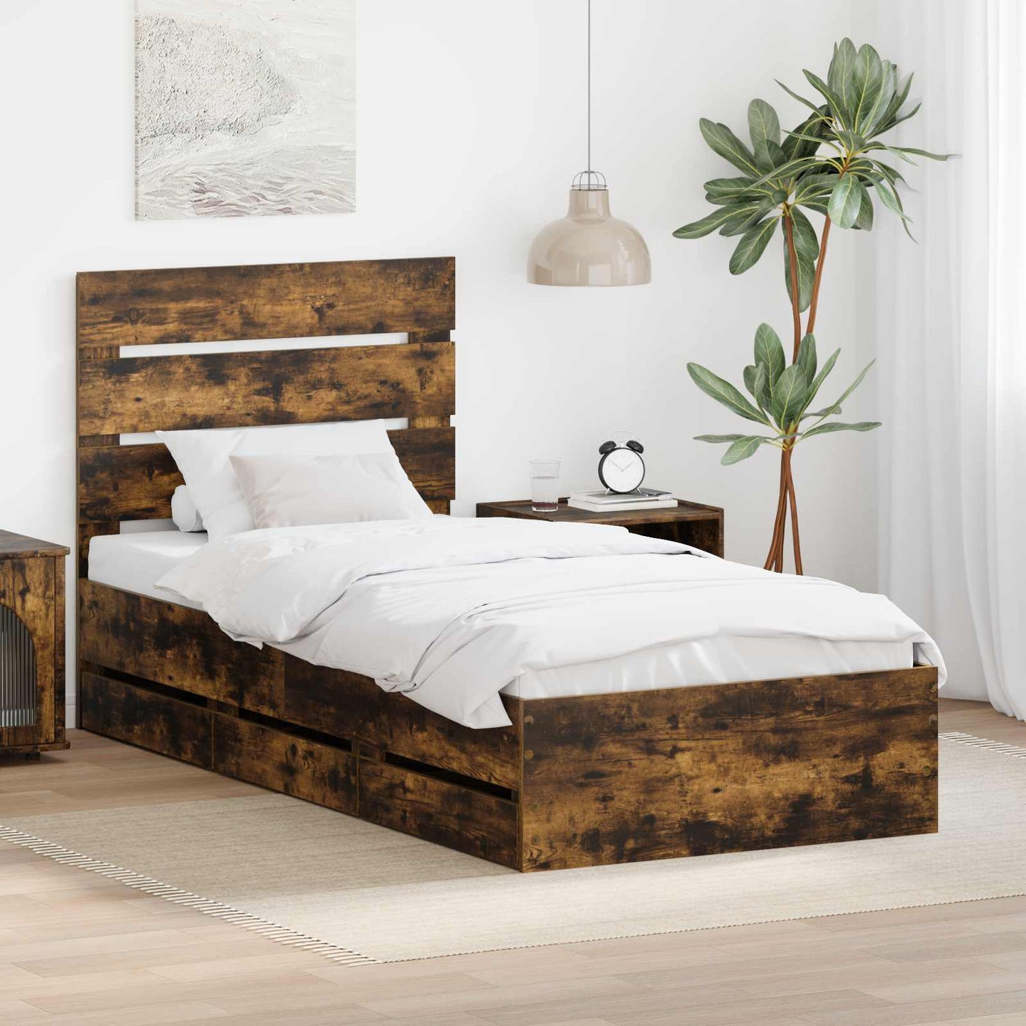 Struttura del letto con cassetto Rovere fumé 75 x 190 cm